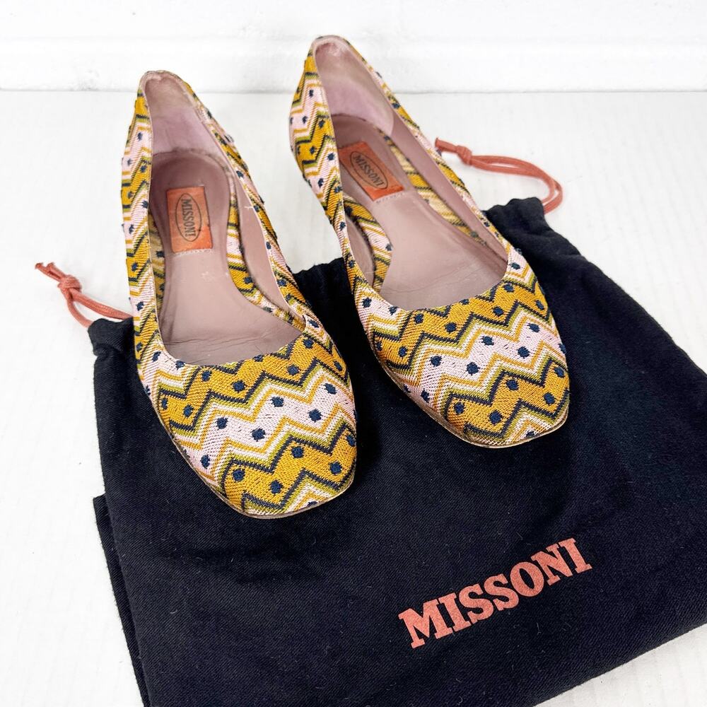 Missoni Ballet Flats Womens Size 37 Multicolor Zigzag Woven Italy Dust Bag‎